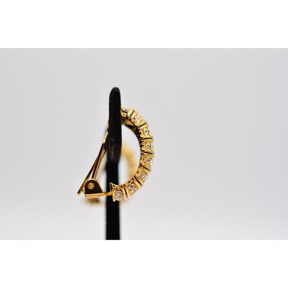 Vintage Crystal Clip Earrings Rhinestone Gold Tone Shiny Hoops 1980s BinAK - Picture 8 of 12